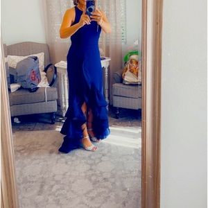 Tiered Ruffles Scuba Crepe Gown Navy blue